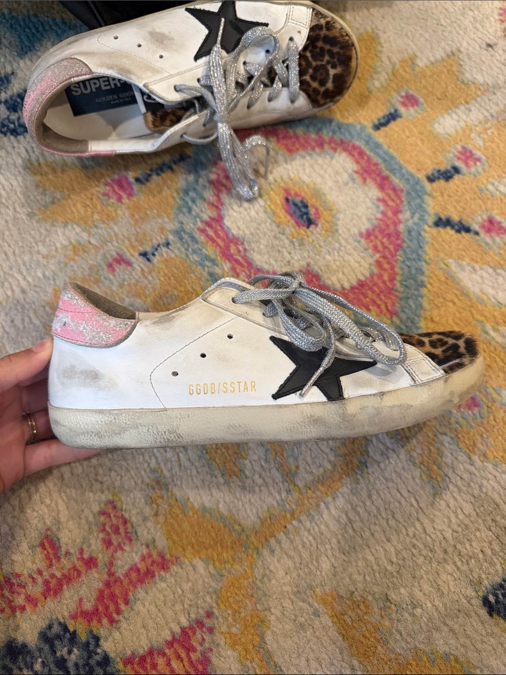 Golden Goose Women’s White Leather Sneakers with Black Star & Pink Heel